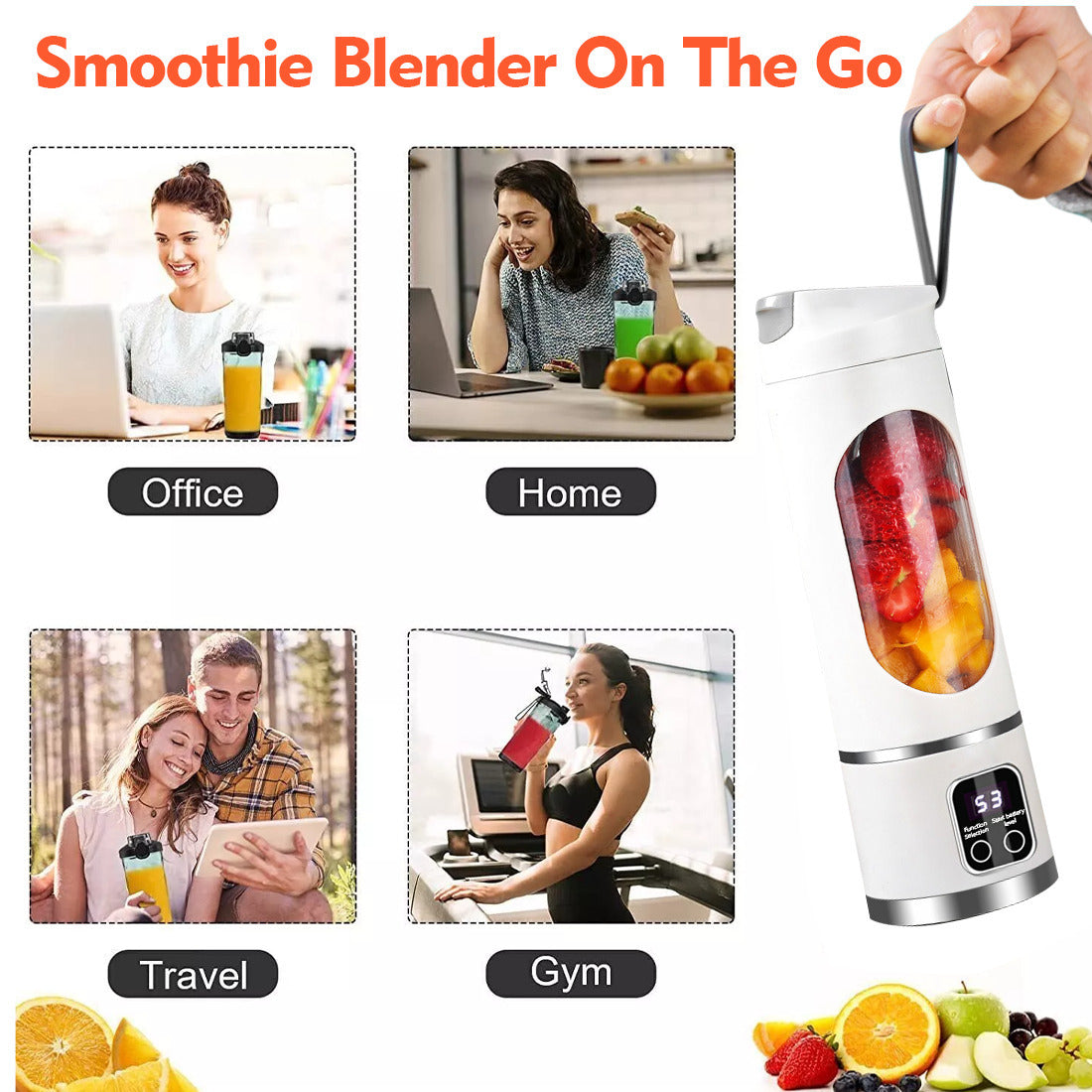 FitEcoLifestyle™ Tragbarer Smoothie-Mixer – Wiederaufladbar & Nachhaltig für unterwegs. 450 ml - FitEcoLifestyle