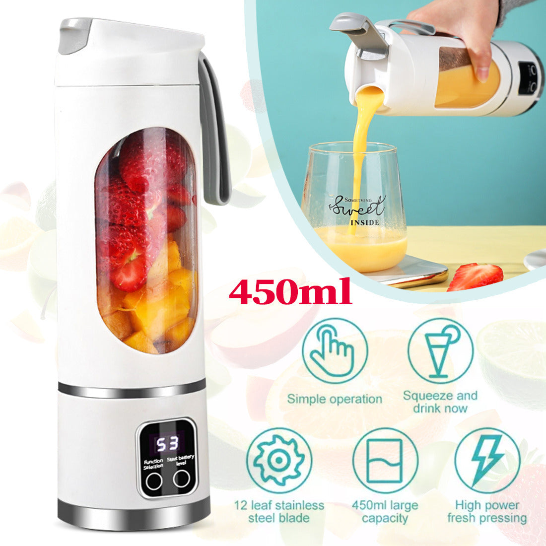 FitEcoLifestyle™ Tragbarer Smoothie-Mixer – Wiederaufladbar & Nachhaltig für unterwegs. 450 ml - FitEcoLifestyle