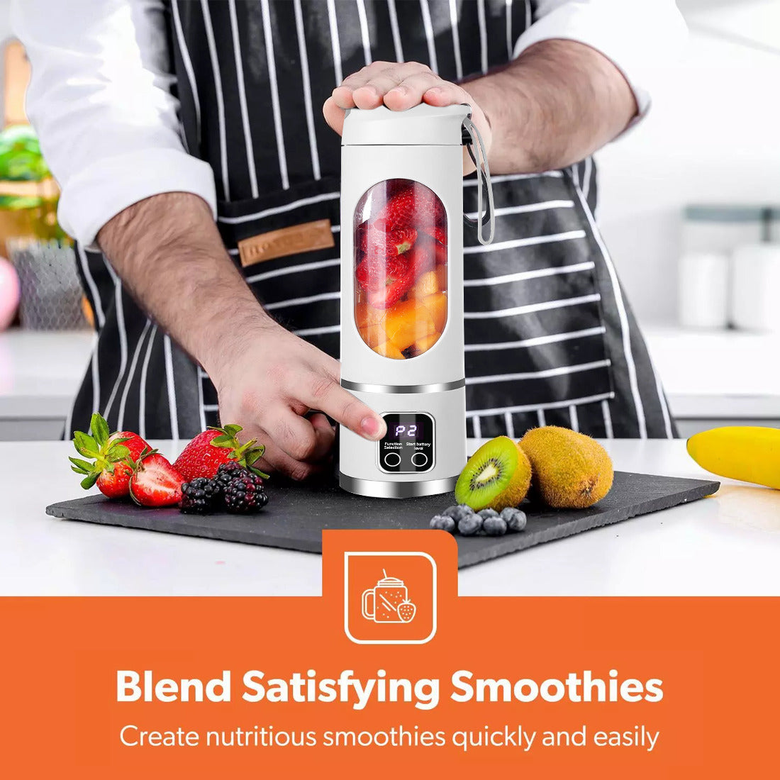 FitEcoLifestyle™ Tragbarer Smoothie-Mixer – Wiederaufladbar & Nachhaltig für unterwegs. 450 ml - FitEcoLifestyle